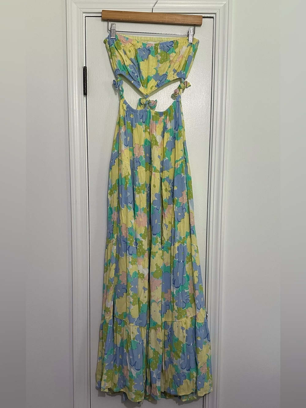 SABO strapless floral cut out maxi dress